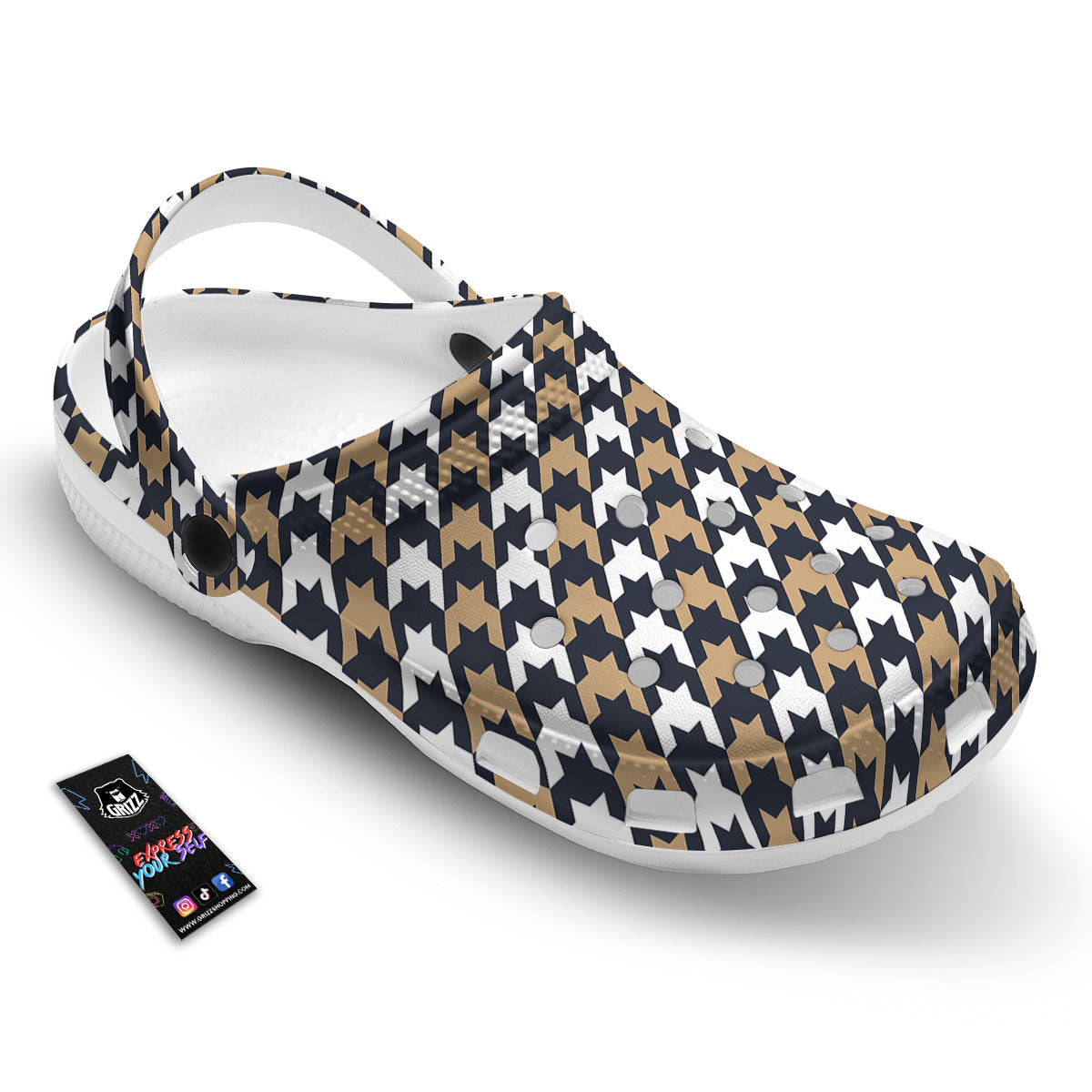 Houndstooth Tan And Brown Print Pattern Clog-grizzshop