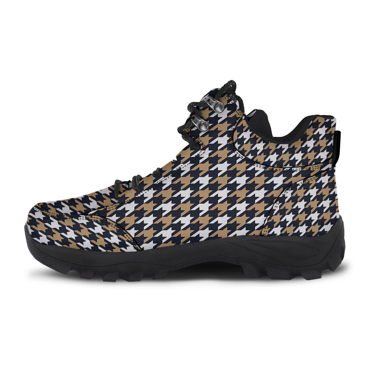 Houndstooth Tan And Brown Print Pattern Hiking Shoes-grizzshop