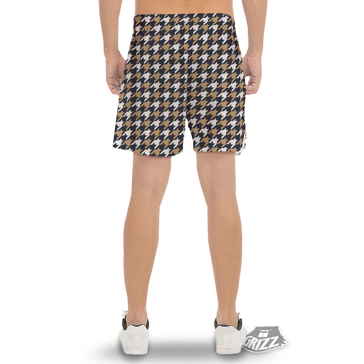 Houndstooth Tan And Brown Print Pattern Men's Gym Shorts-grizzshop