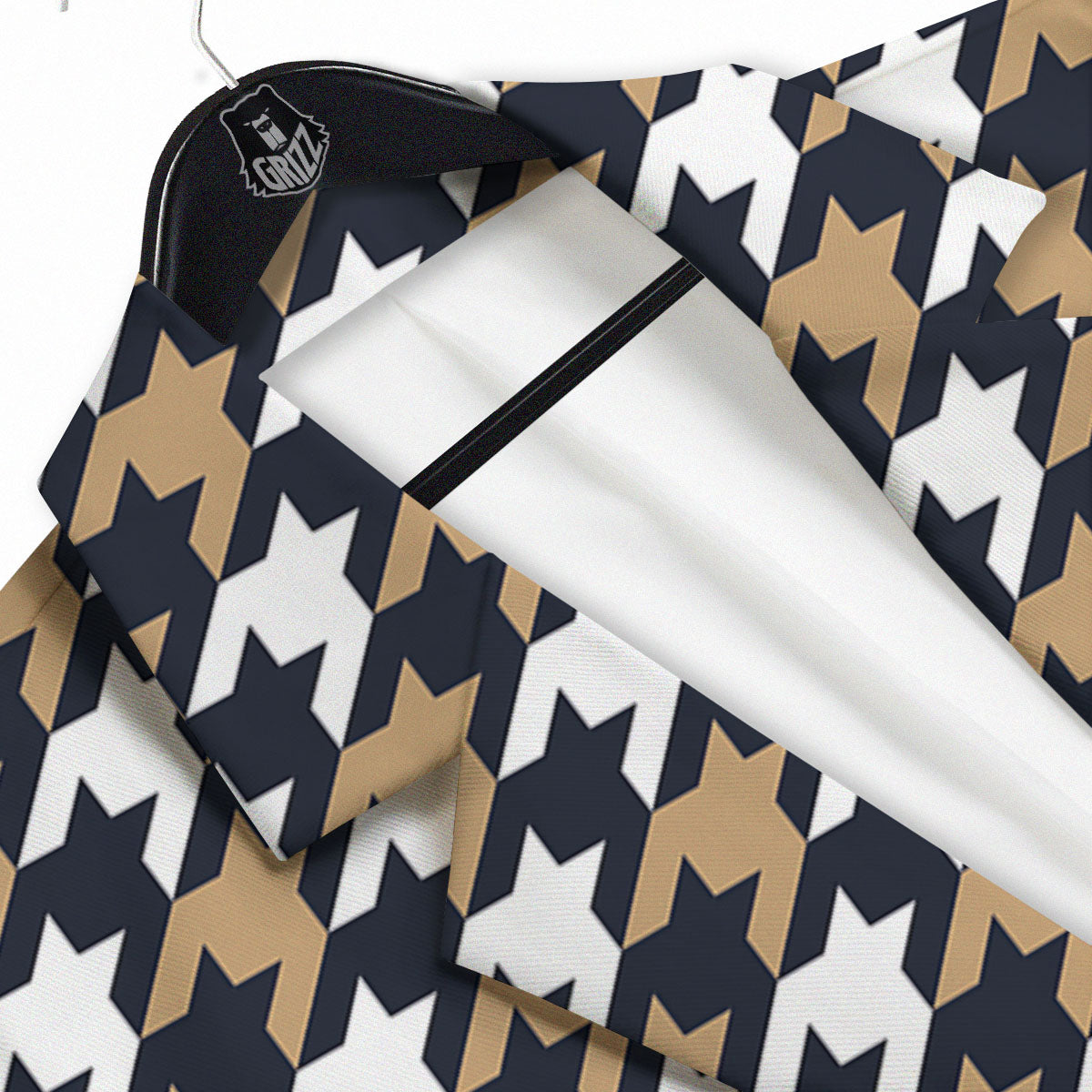 Houndstooth Tan And Brown Print Pattern Men's Sport Coat-grizzshop