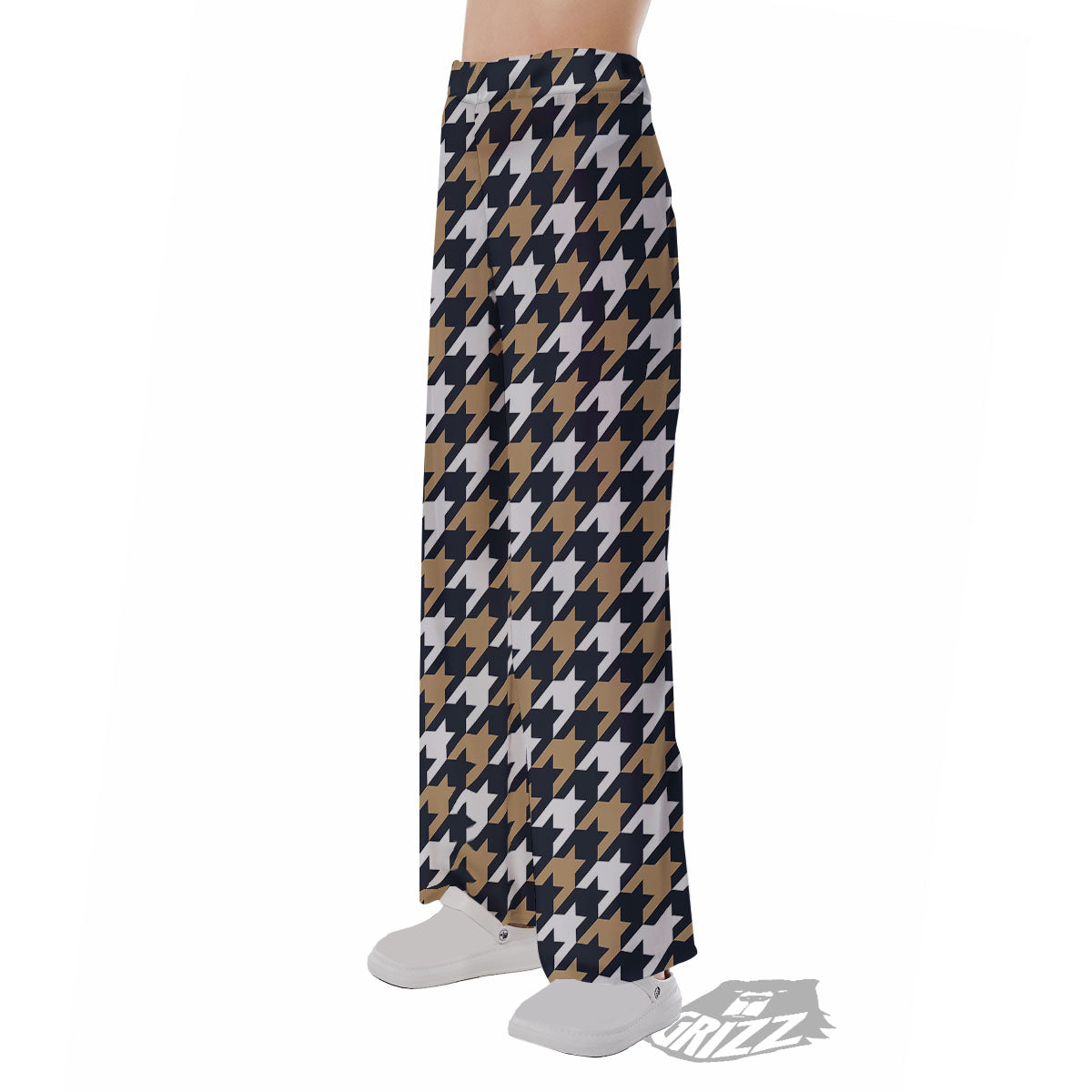 Houndstooth Tan And Brown Print Pattern Pajama Pants-grizzshop