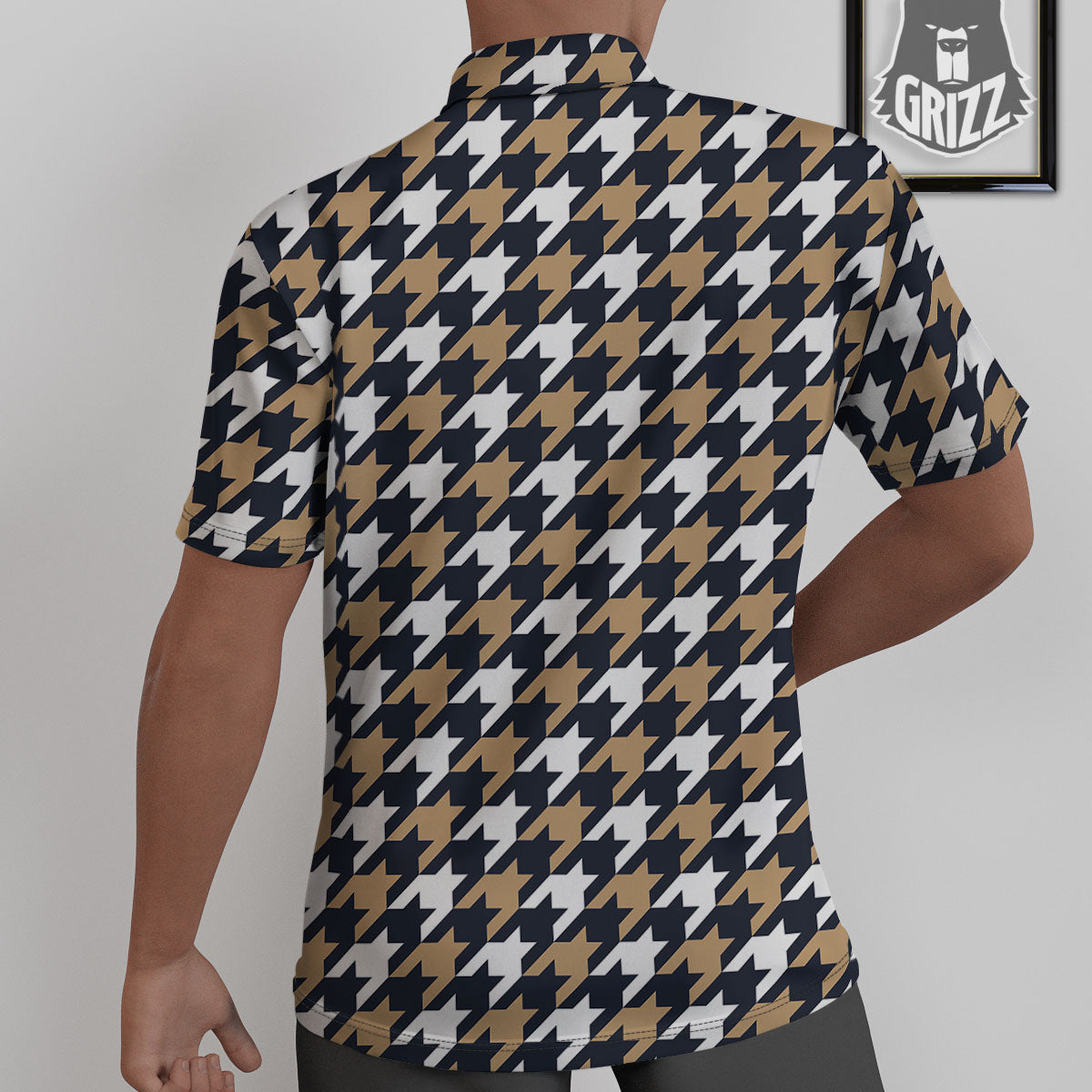 Houndstooth Tan And Brown Print Pattern Untucked Shirts-grizzshop