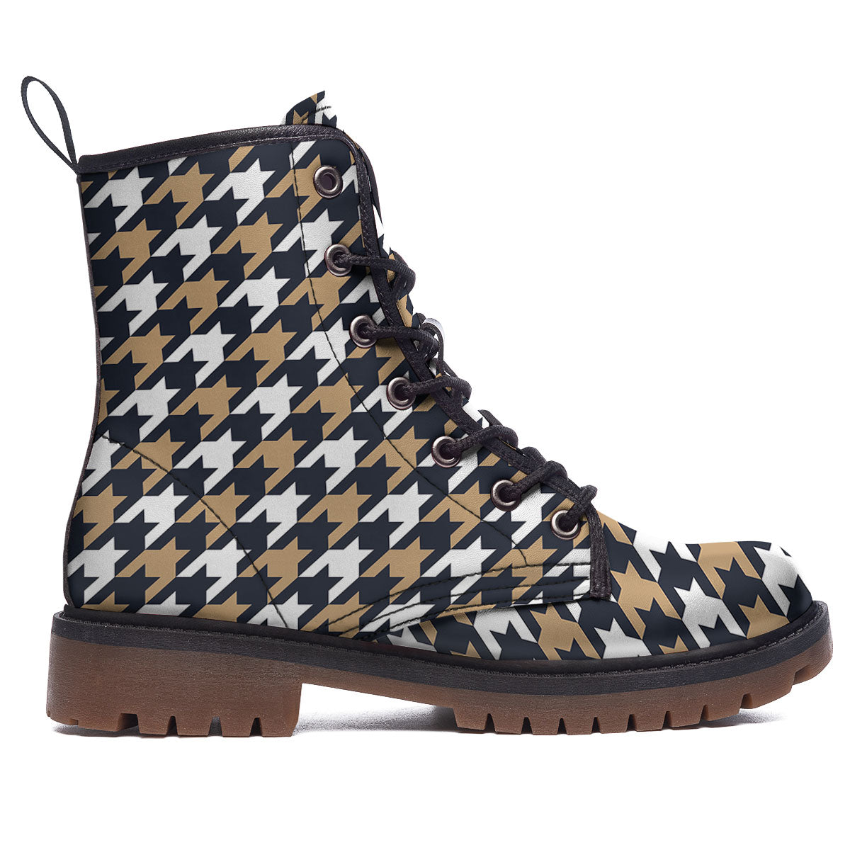 Houndstooth Tan And Brown Print Pattern Work Boots-grizzshop
