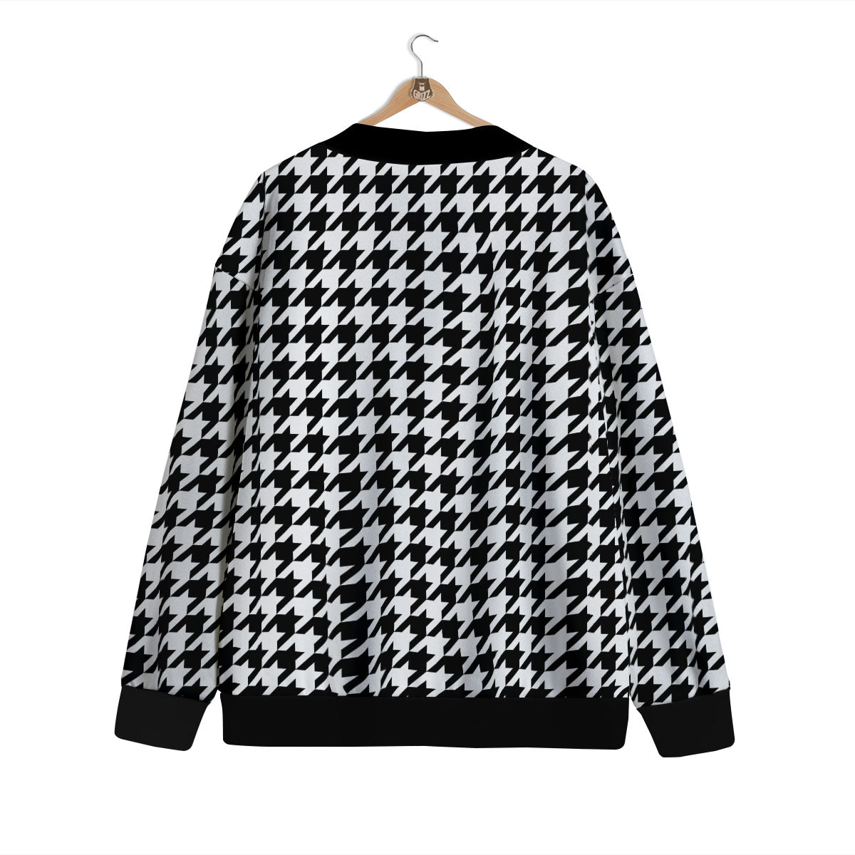 Houndstooth White And Black Print Cardigan-grizzshop