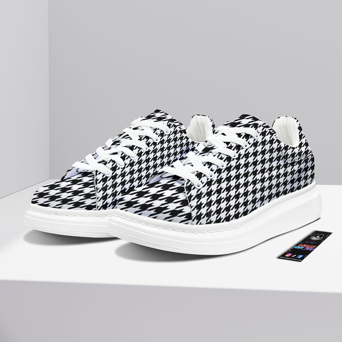 Houndstooth White And Black Print Platform Shoes-grizzshop