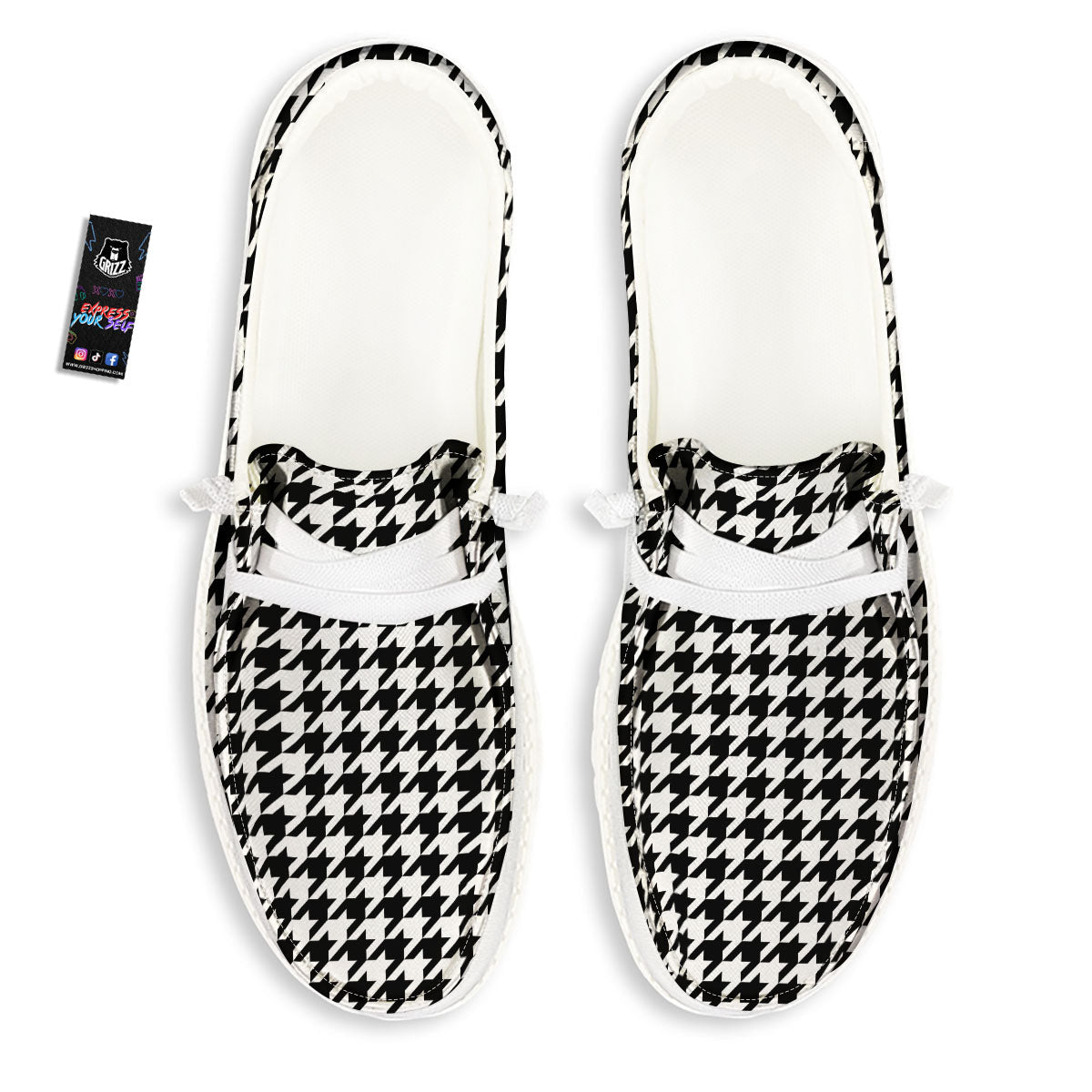 Houndstooth White And Black Print White Loafers-grizzshop