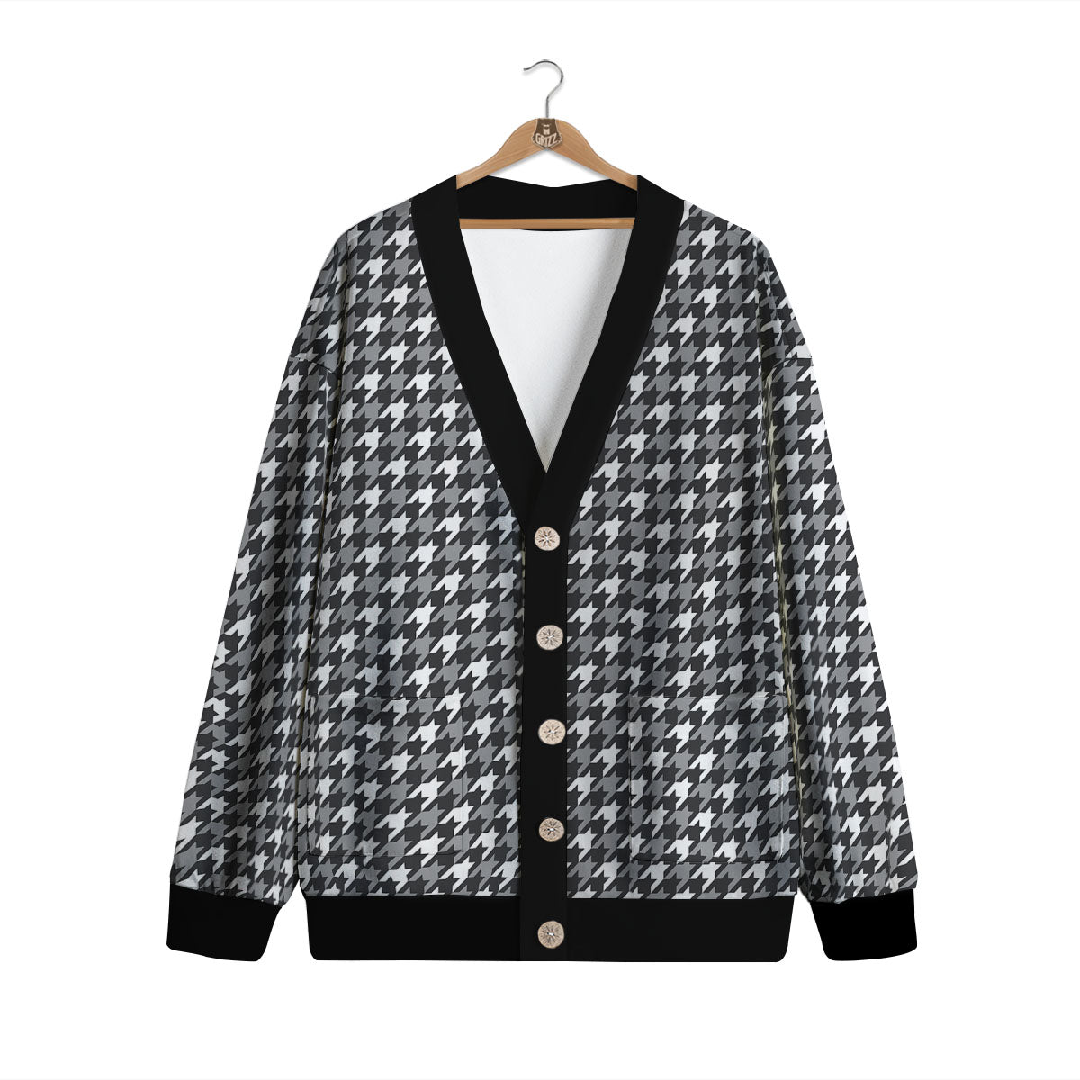 Houndstooth White And Grey Print Pattern Cardigan-grizzshop