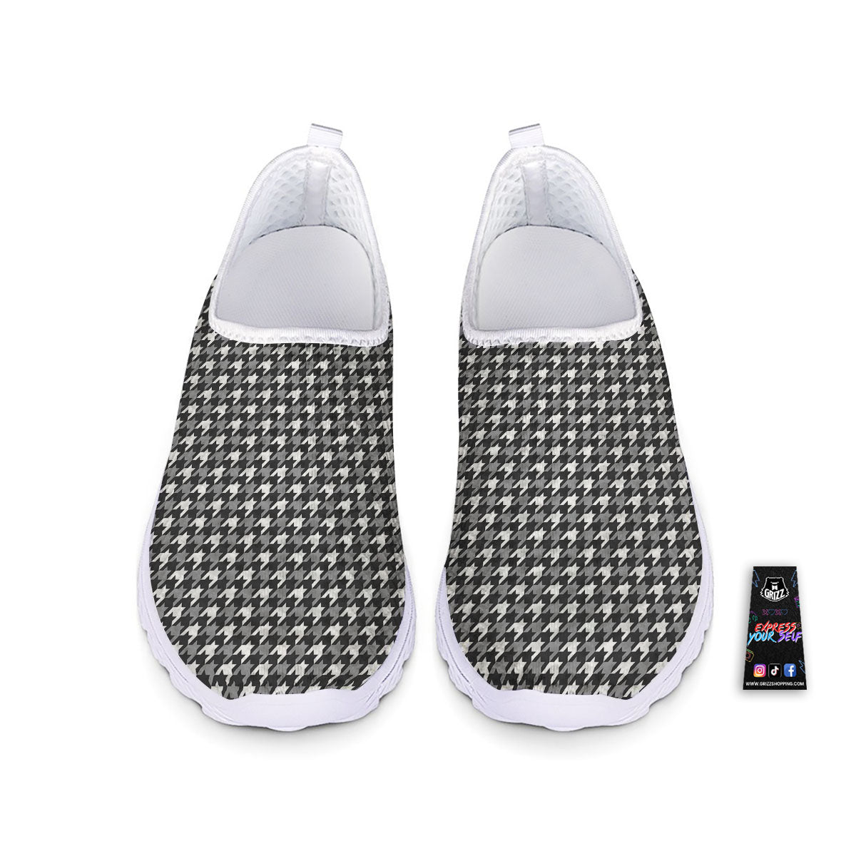 Houndstooth White And Grey Print Pattern Nurse Shoes-grizzshop