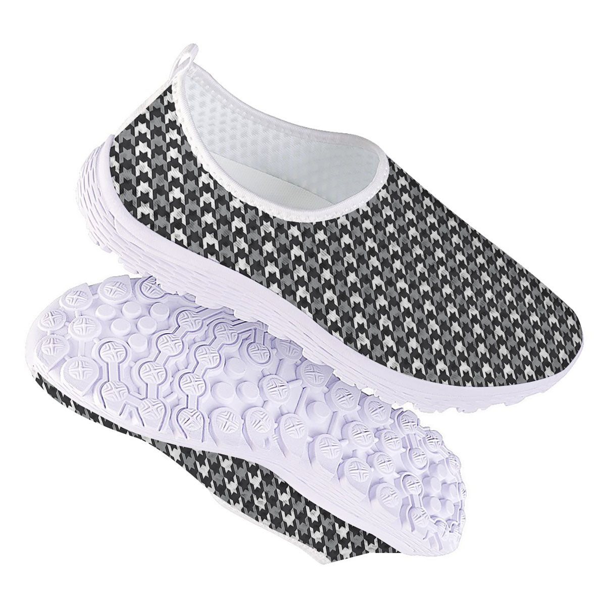 Houndstooth White And Grey Print Pattern Nurse Shoes-grizzshop