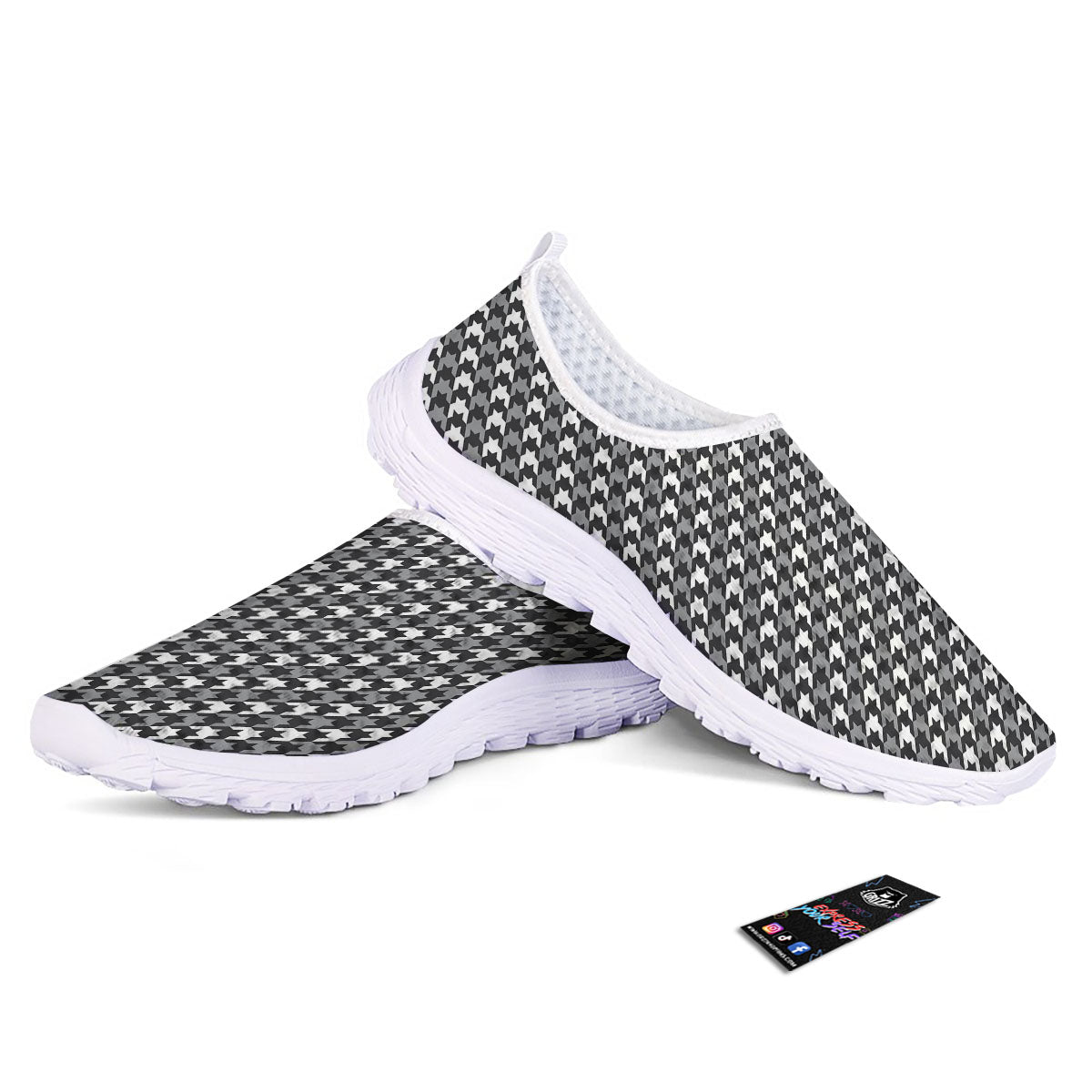Houndstooth White And Grey Print Pattern Nurse Shoes-grizzshop