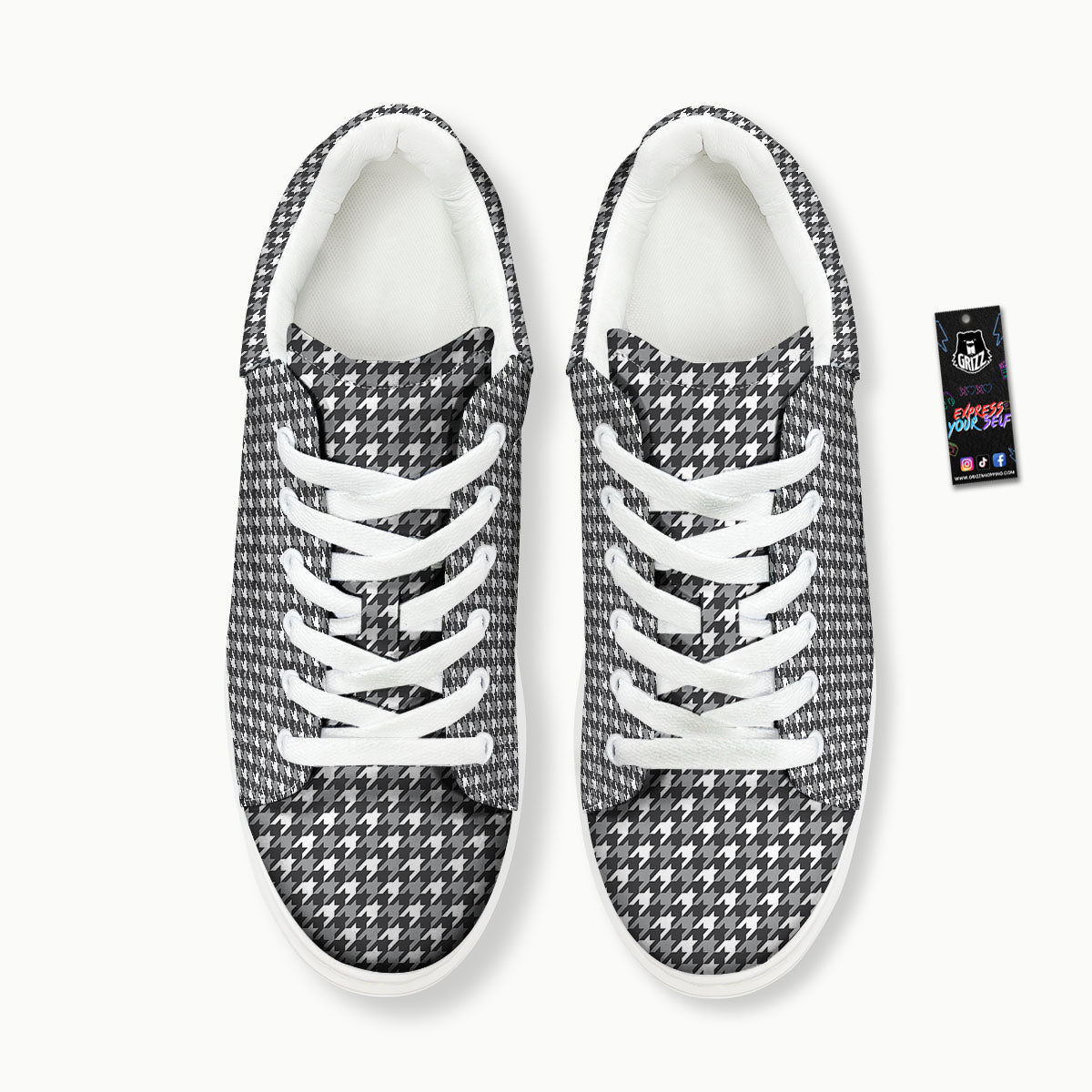 Houndstooth White And Grey Print Pattern Platform Shoes-grizzshop
