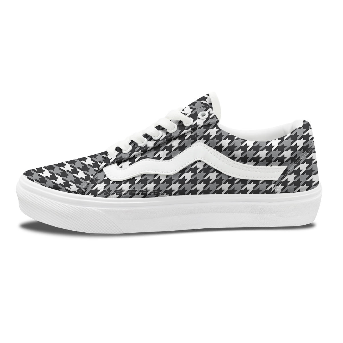 Houndstooth White And Grey Print Pattern Skate Shoes-grizzshop