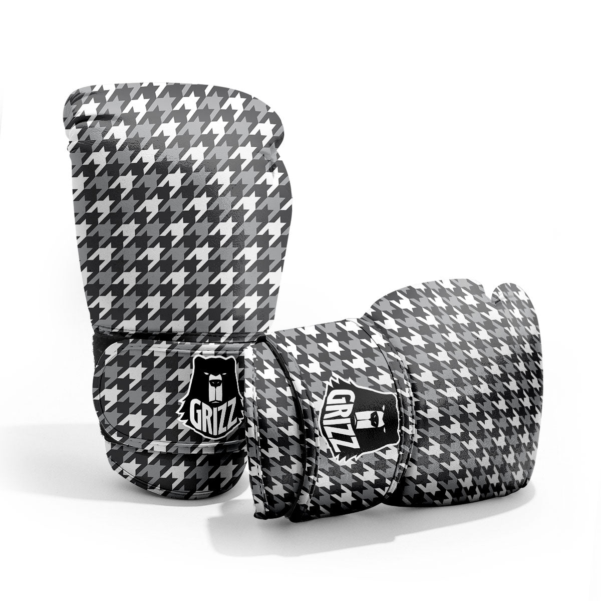 Houndstooth White And Grey Print Pattern Pro Boxing Glove