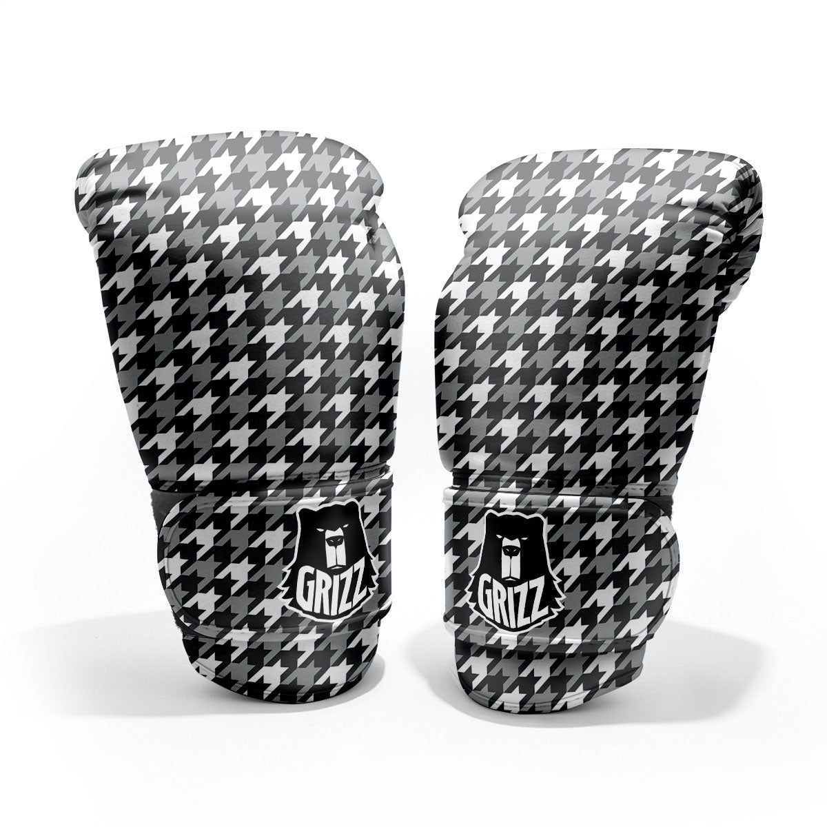 Houndstooth White And Grey Print Pattern Pro Boxing Glove