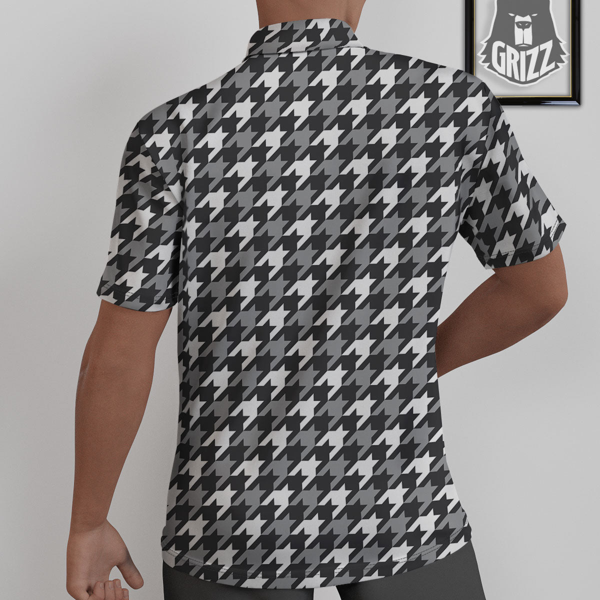 Houndstooth White And Grey Print Pattern Untucked Shirts-grizzshop