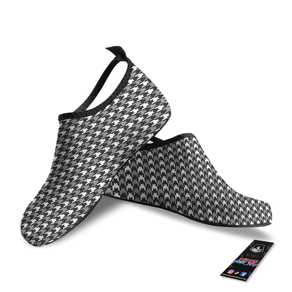 Houndstooth White And Grey Print Pattern Water Shoes-grizzshop
