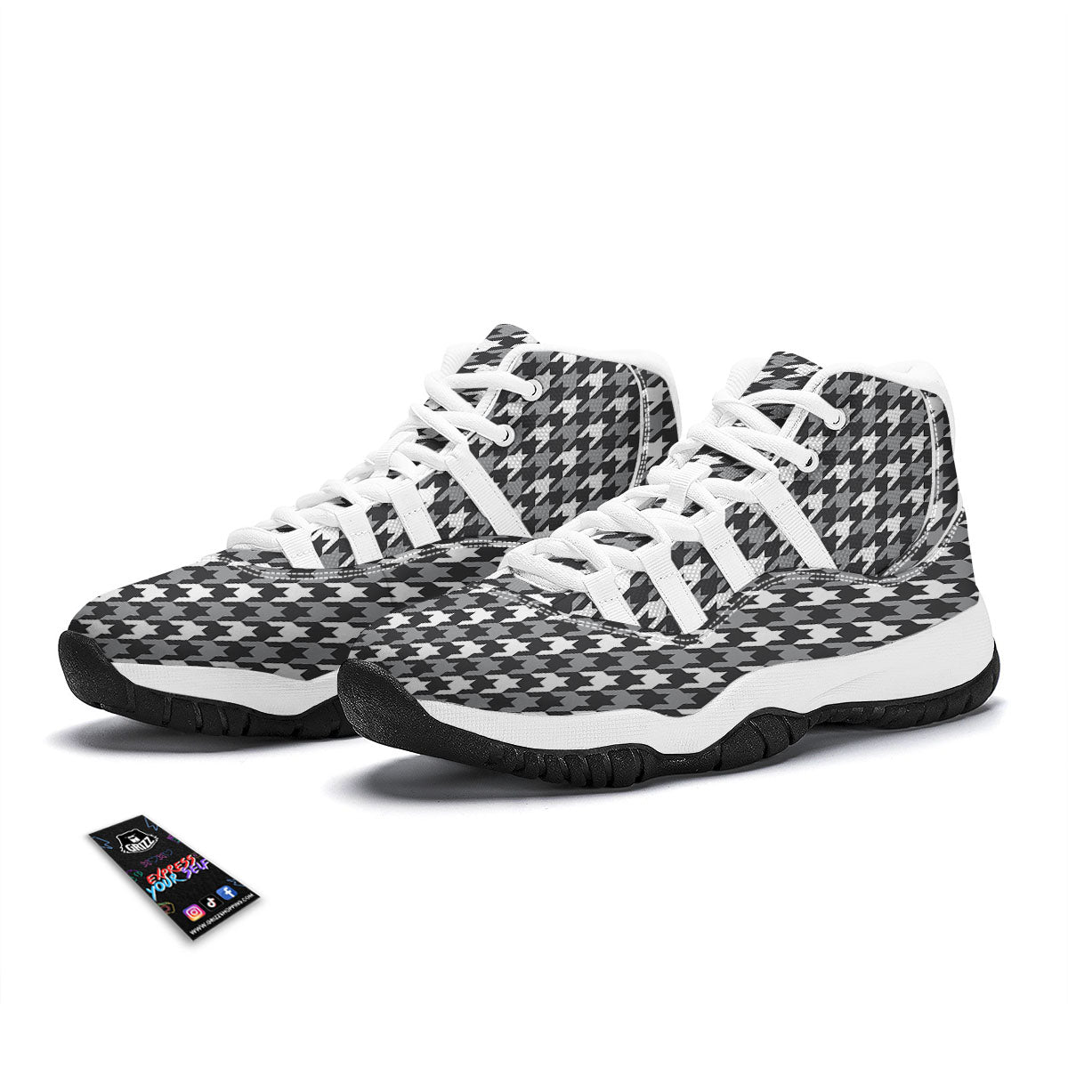 Houndstooth White And Grey Print Pattern White Bball Shoes-grizzshop