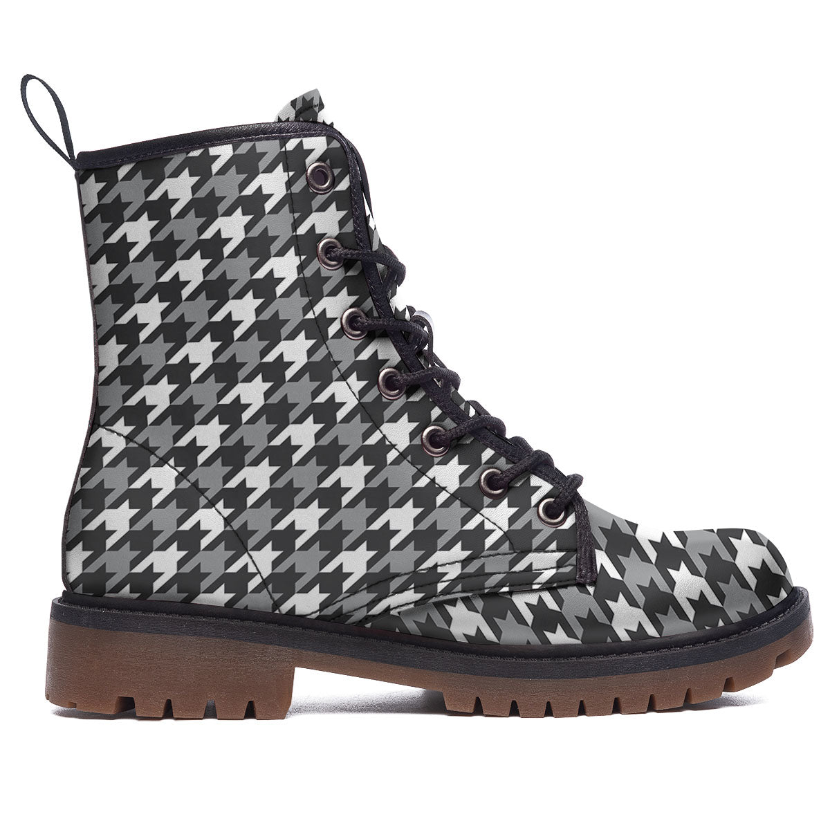 Houndstooth White And Grey Print Pattern Work Boots-grizzshop