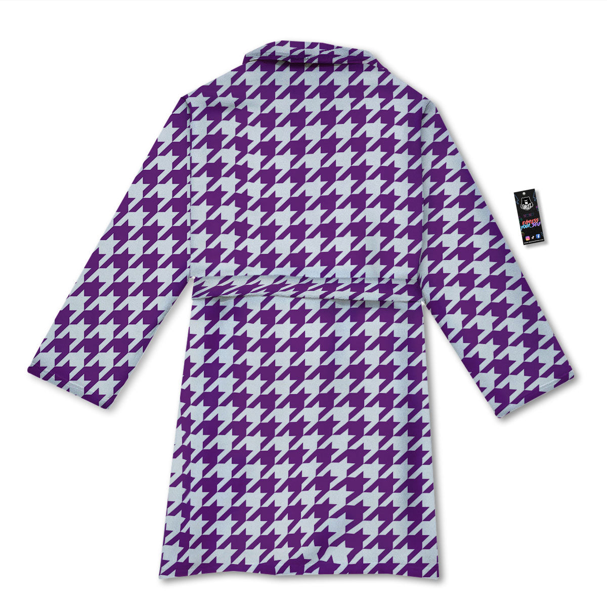 Houndstooth White And Purple Print Bathrobe-grizzshop