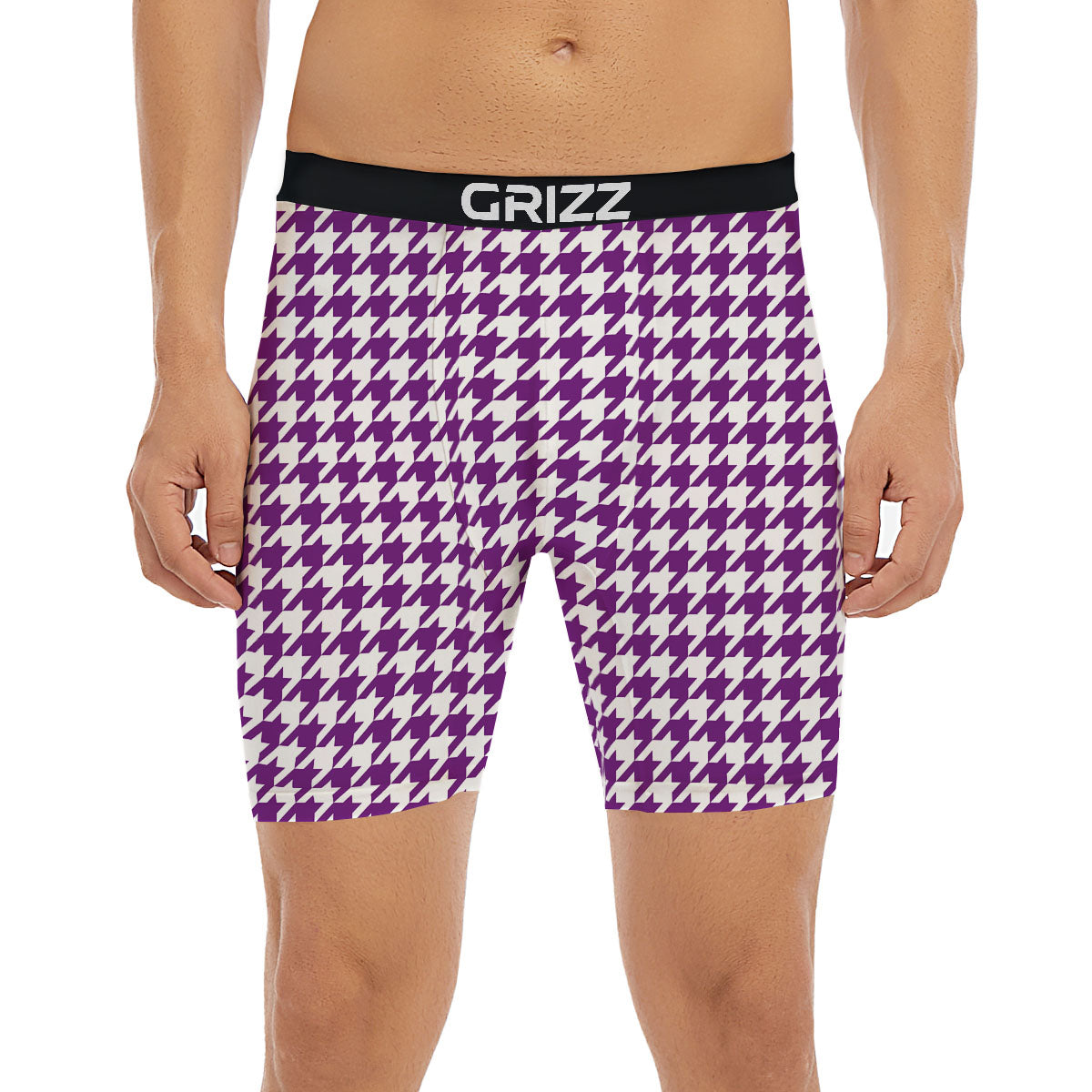 Houndstooth White And Purple Print Boxer Briefs-grizzshop