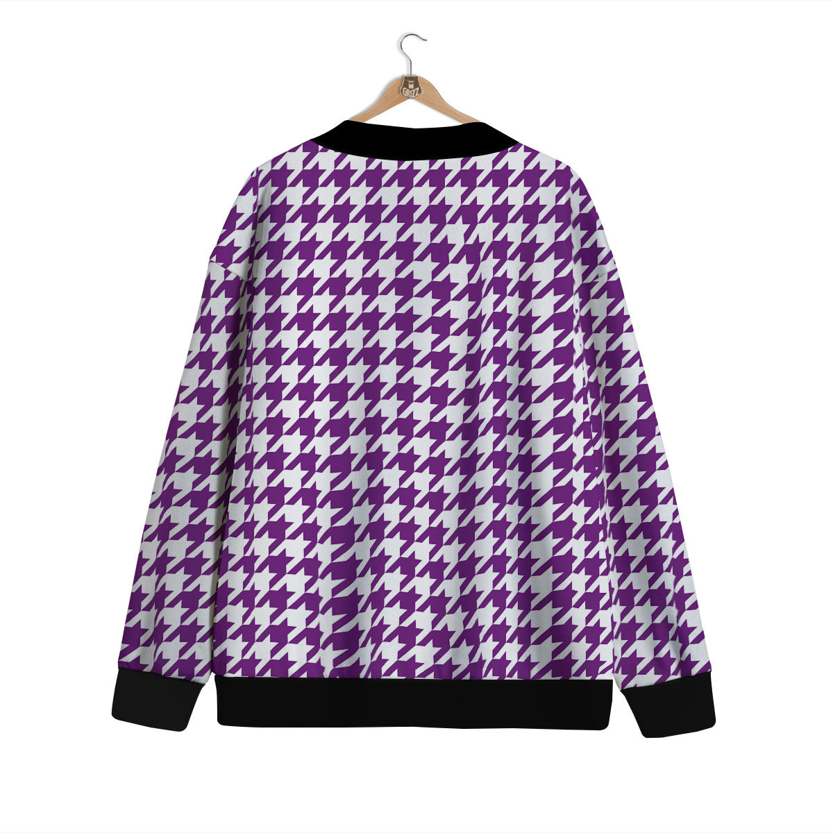 Houndstooth White And Purple Print Cardigan-grizzshop