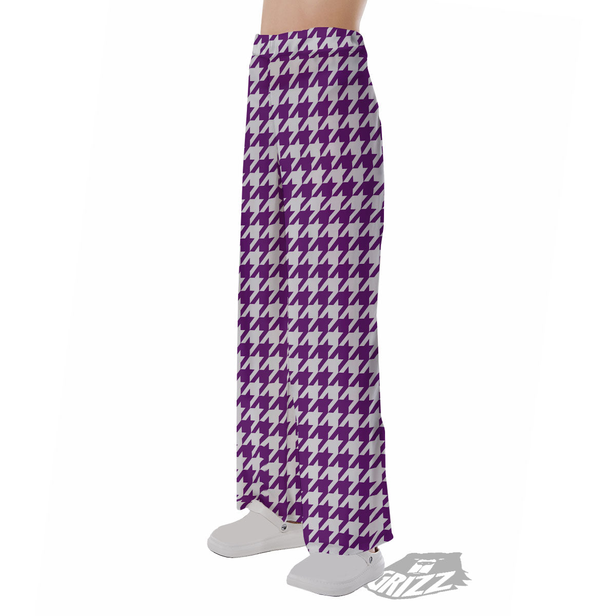 Houndstooth White And Purple Print Pajama Pants-grizzshop