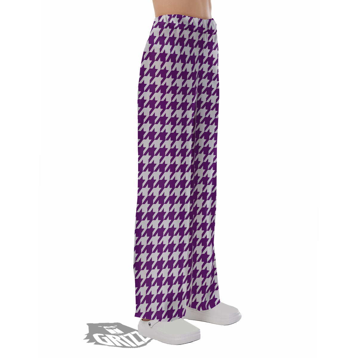 Houndstooth White And Purple Print Pajama Pants-grizzshop