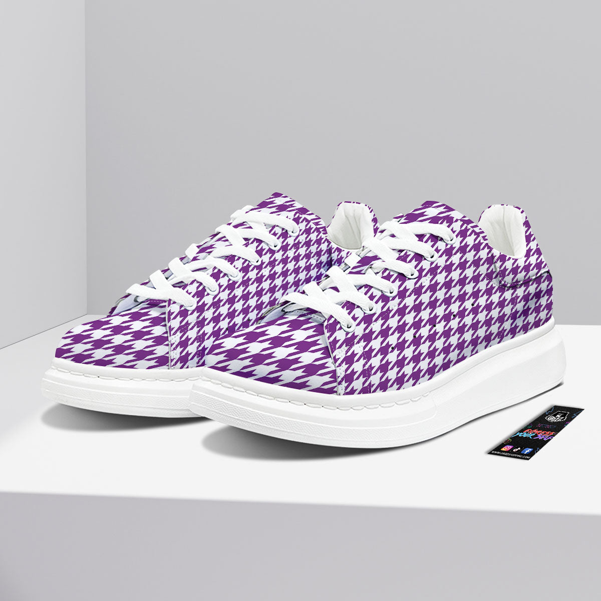 Houndstooth White And Purple Print Platform Shoes-grizzshop