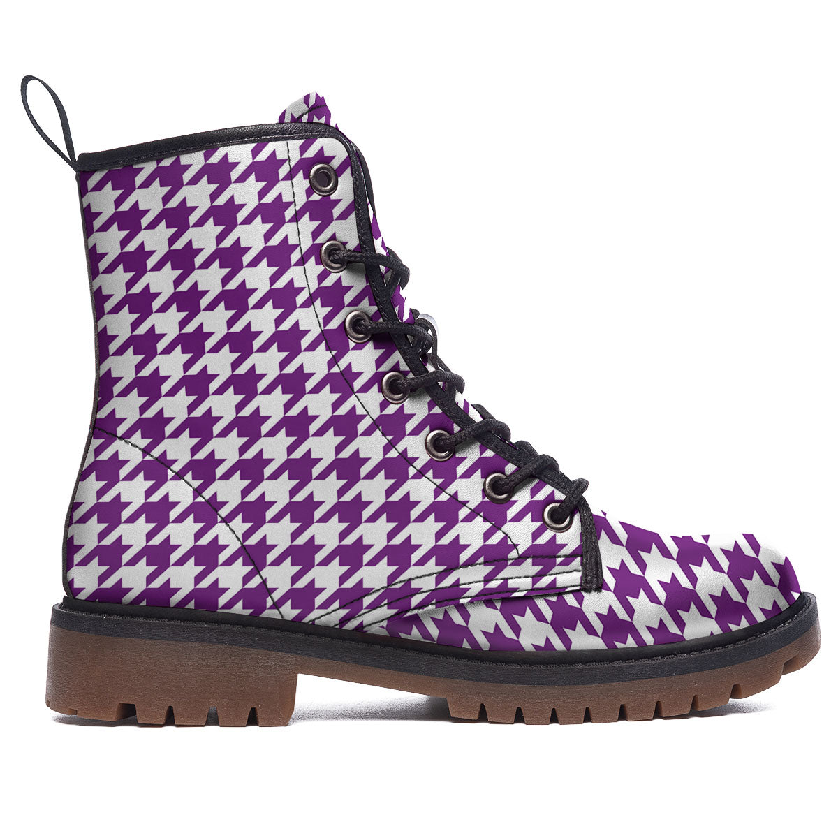 Houndstooth White And Purple Print Work Boots-grizzshop