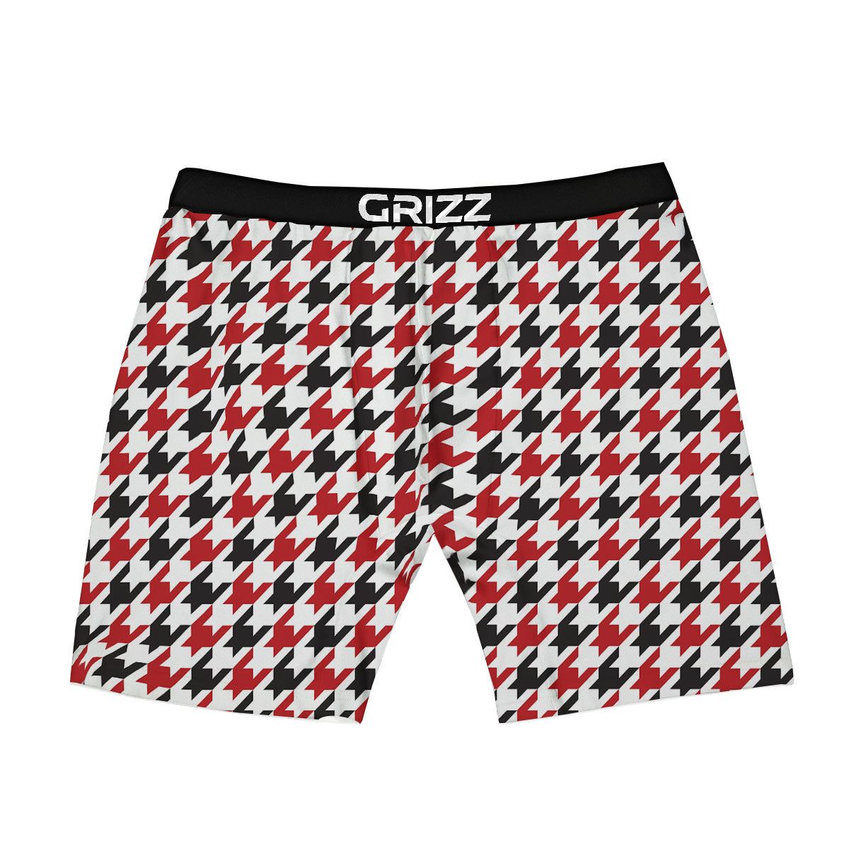 Houndstooth White And Red Print Pattern Boxer Briefs-grizzshop