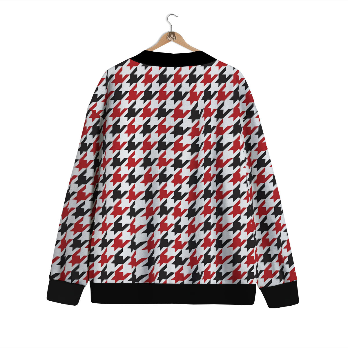 Houndstooth White And Red Print Pattern Cardigan-grizzshop