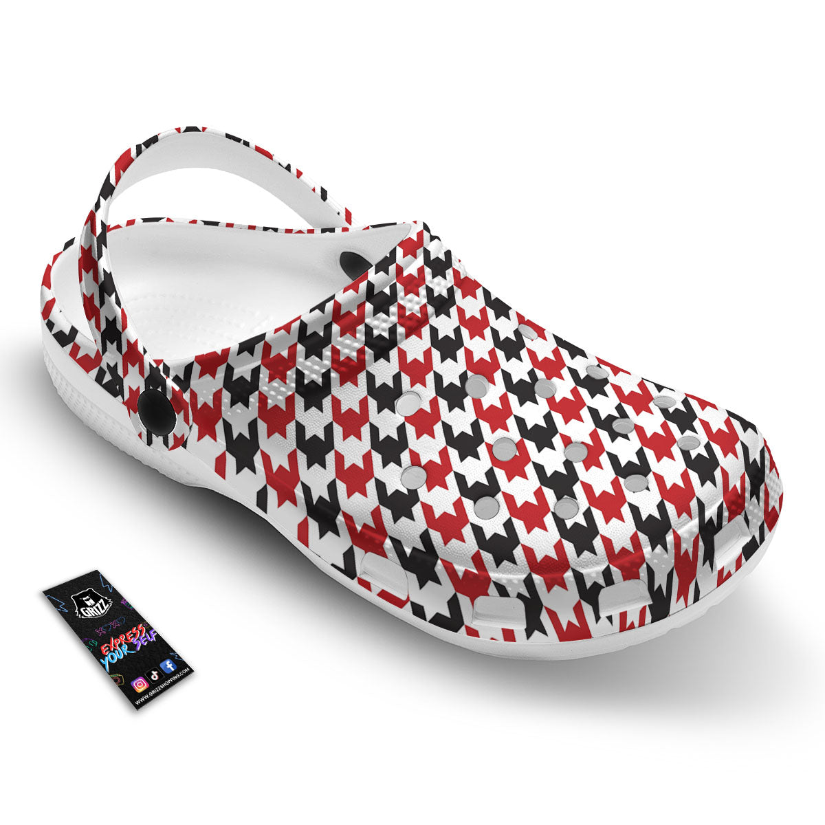 Houndstooth White And Red Print Pattern Clog-grizzshop