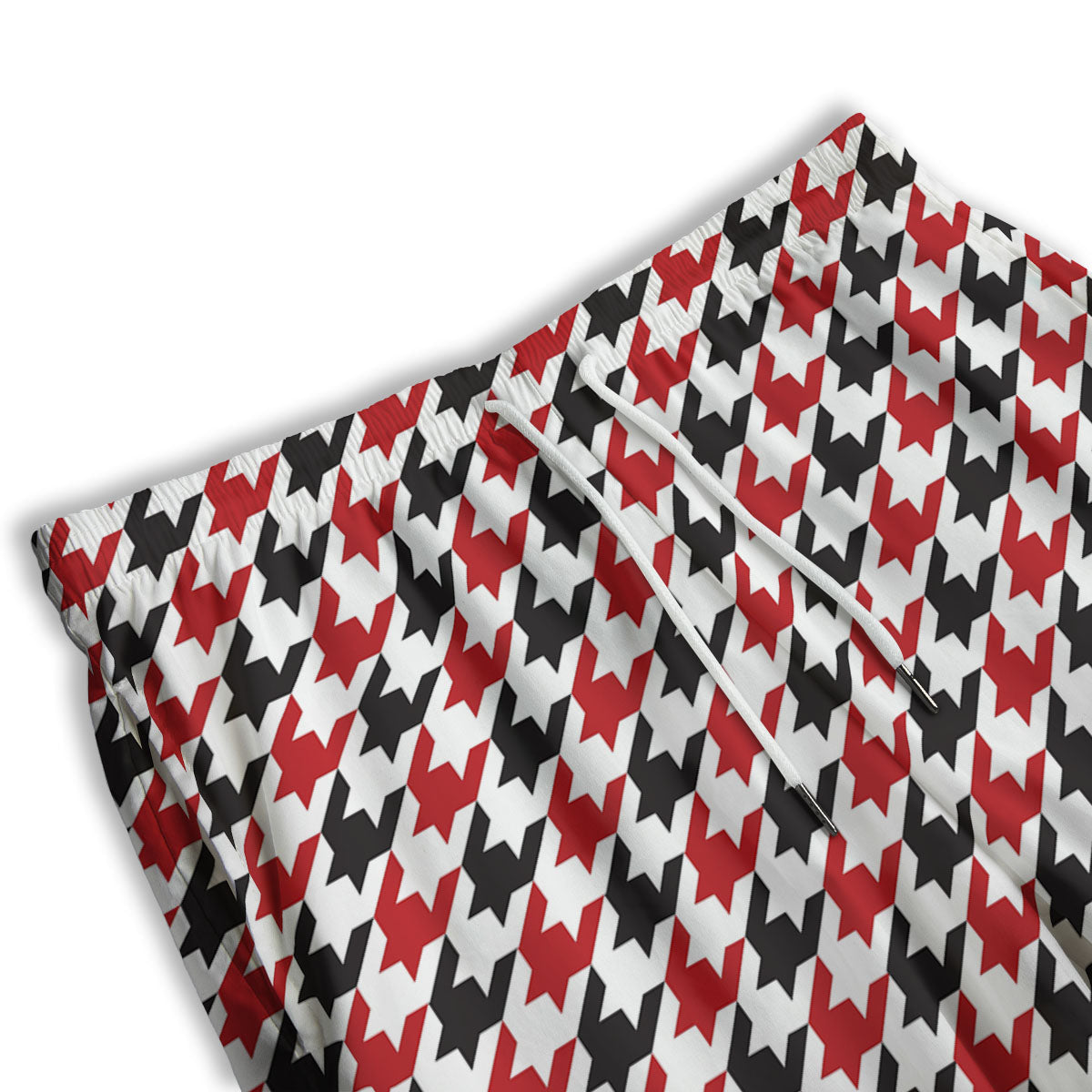 Houndstooth White And Red Print Pattern Men's Athletic Shorts