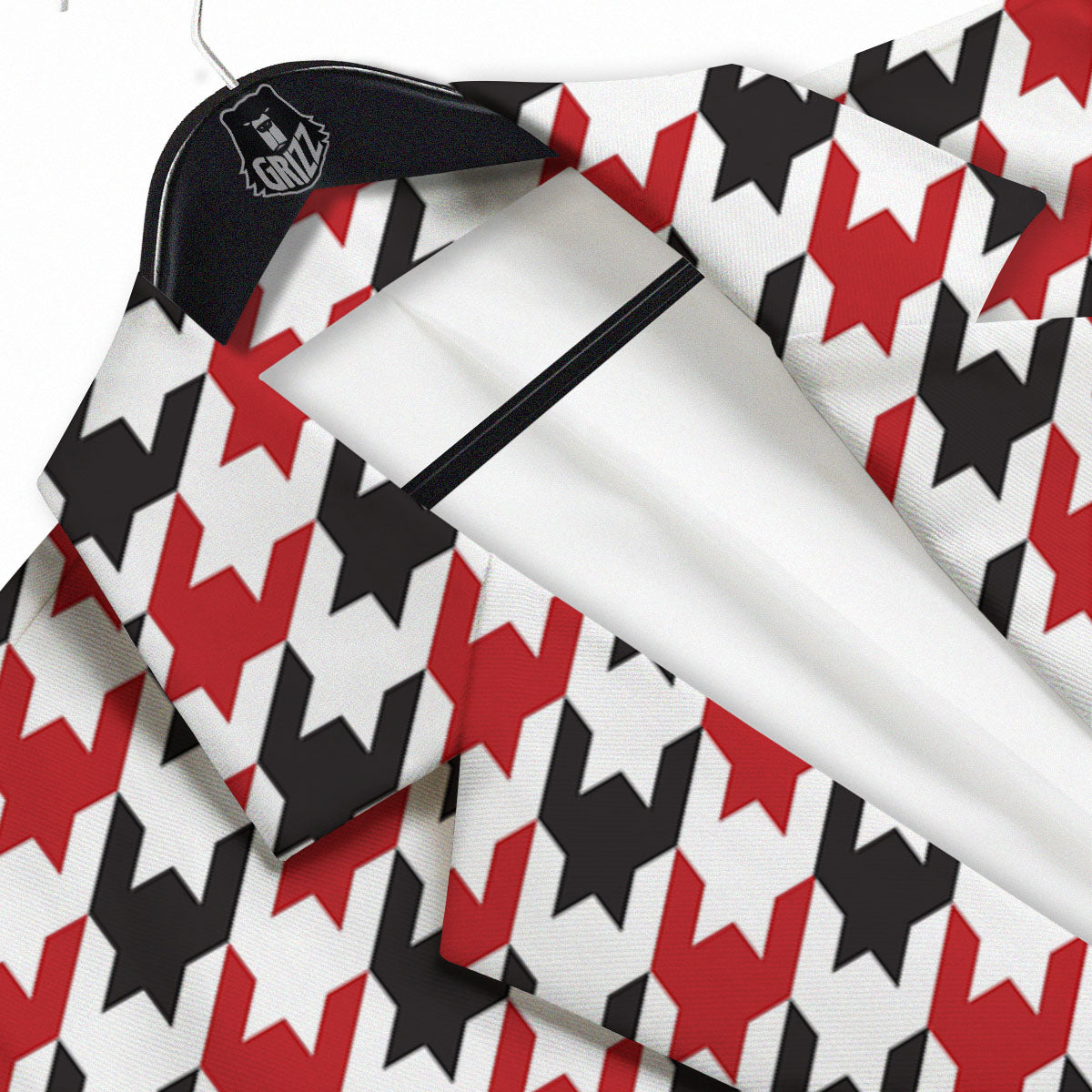Houndstooth White And Red Print Pattern Men's Sport Coat-grizzshop