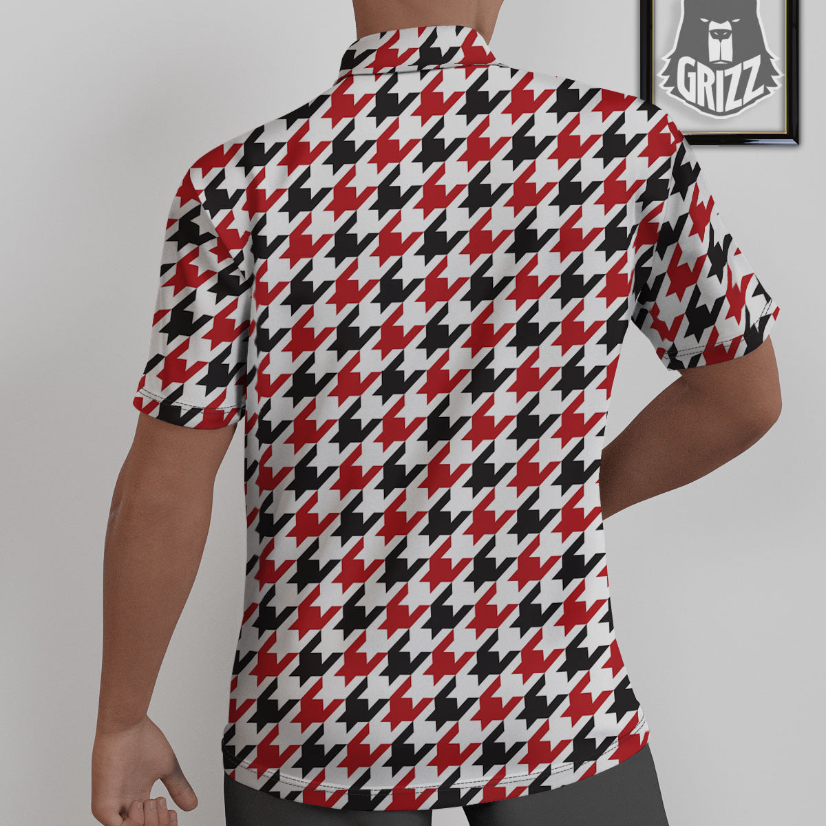Houndstooth White And Red Print Pattern Untucked Shirts-grizzshop