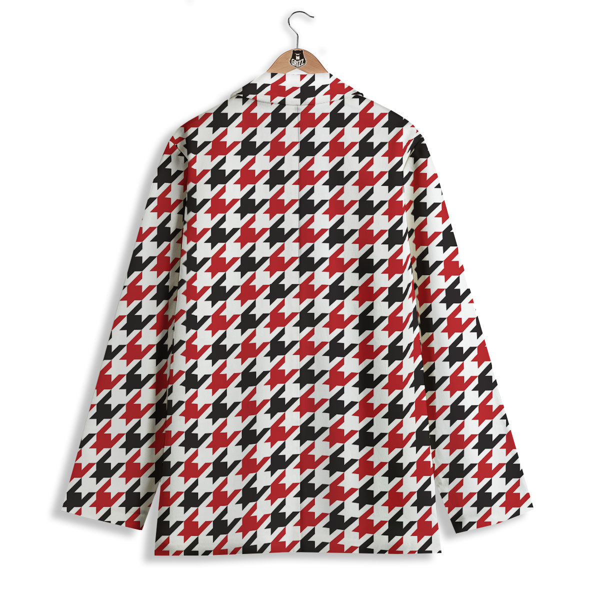 Houndstooth White And Red Print Pattern Women's Blazer-grizzshop