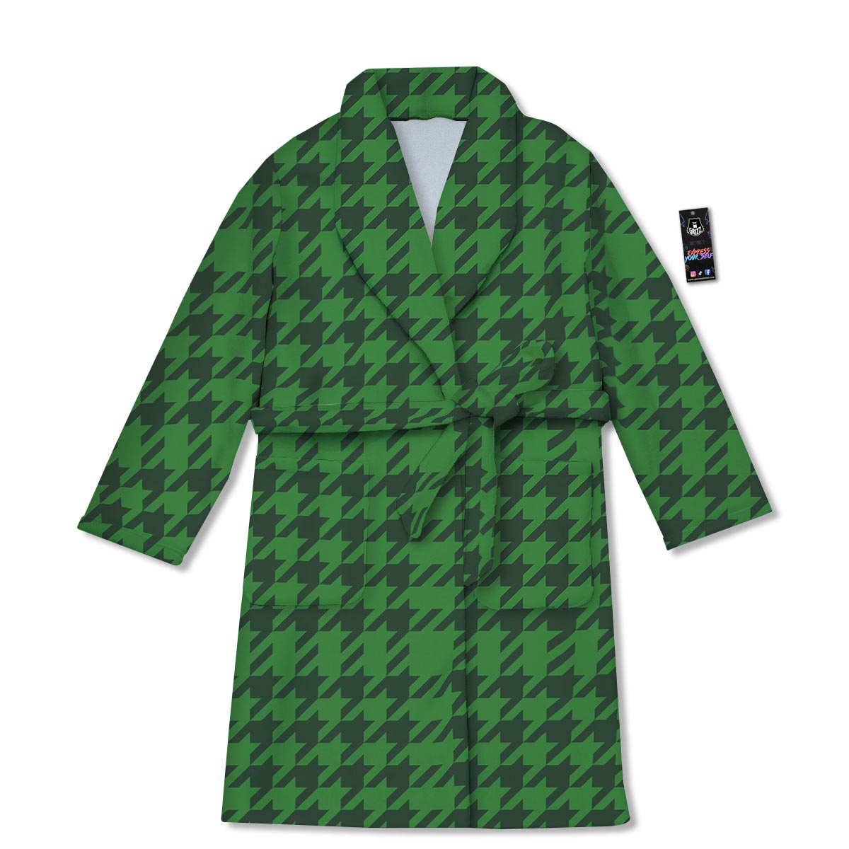 Houndstooth green Trippy Print Pattern Bathrobe-grizzshop