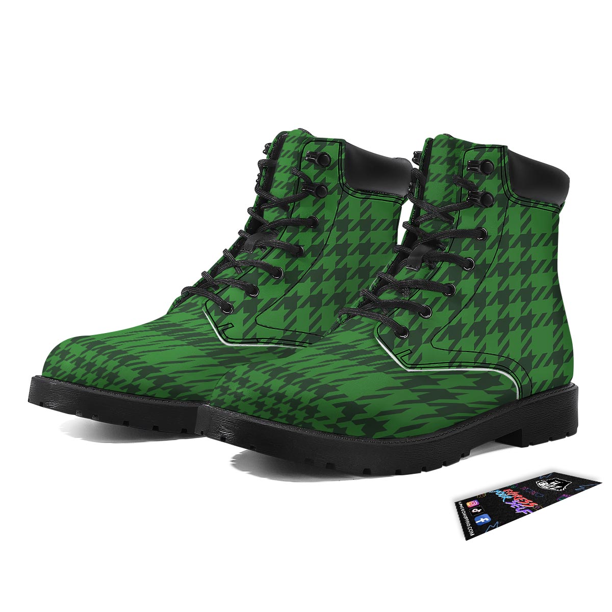 Houndstooth green Trippy Print Pattern Boots-grizzshop
