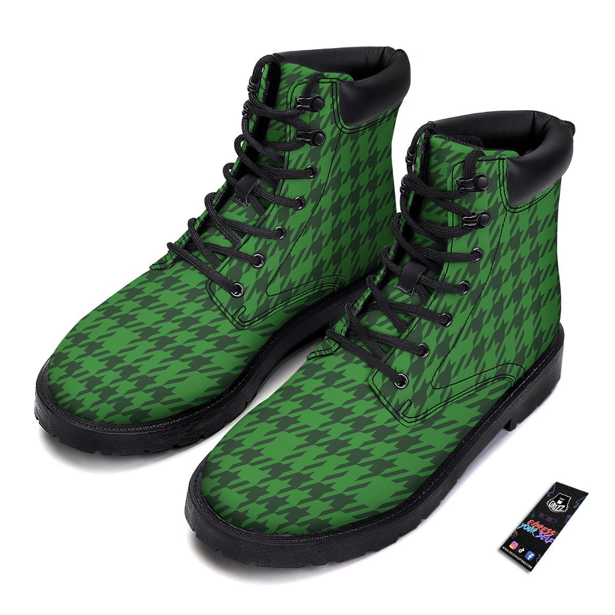 Houndstooth green Trippy Print Pattern Boots-grizzshop