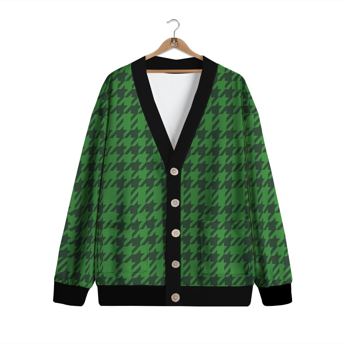 Houndstooth green Trippy Print Pattern Cardigan-grizzshop