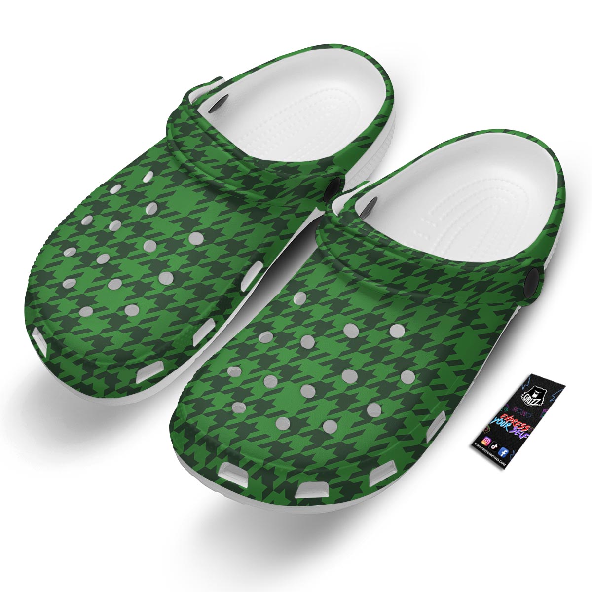 Houndstooth green Trippy Print Pattern Clog-grizzshop