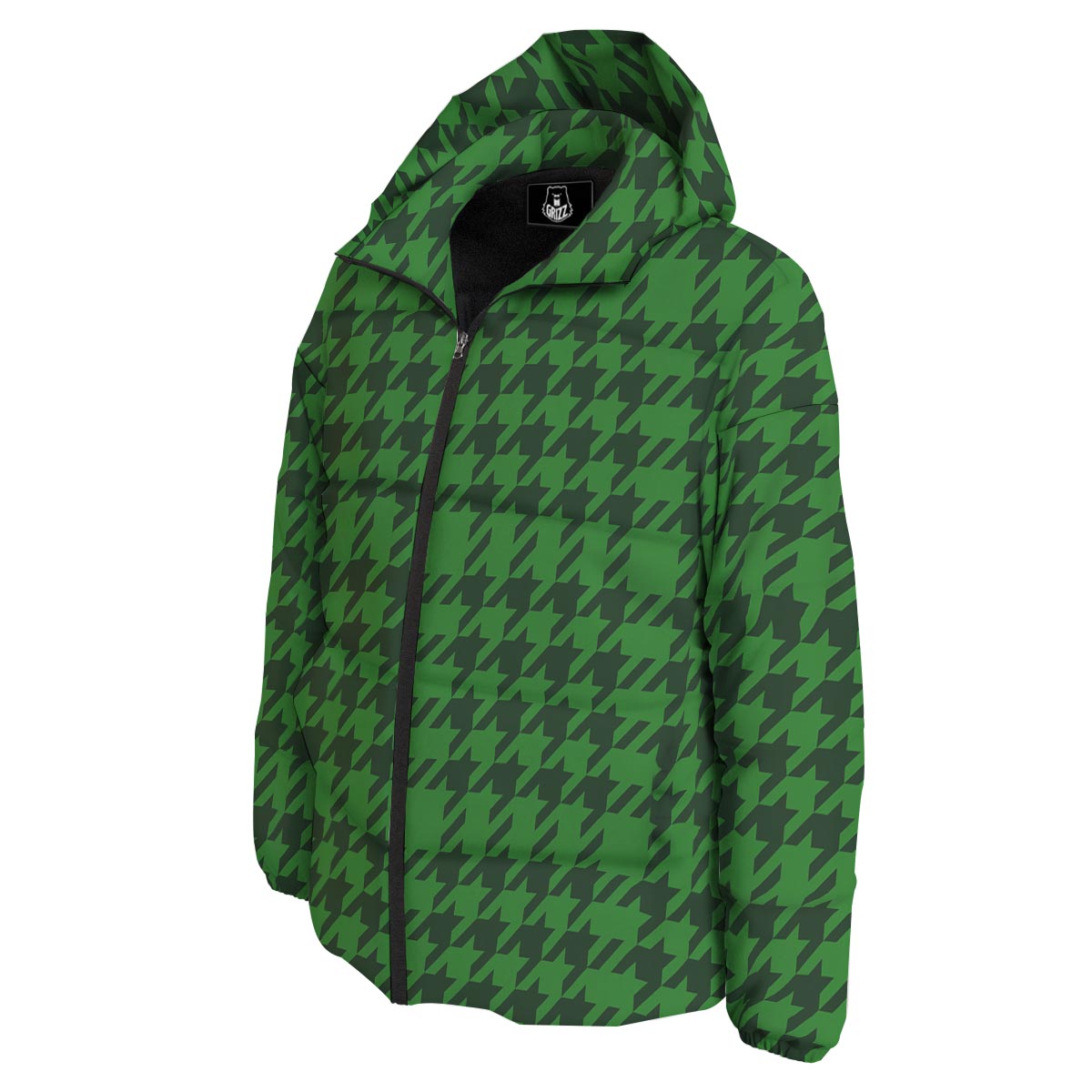Houndstooth green Trippy Print Pattern Down Jacket-grizzshop