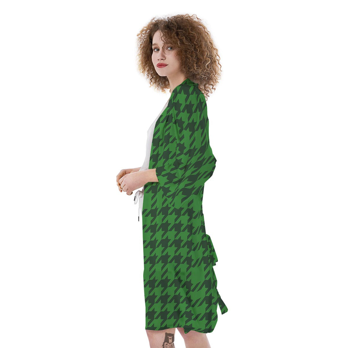 Houndstooth green Trippy Print Pattern Kimono-grizzshop
