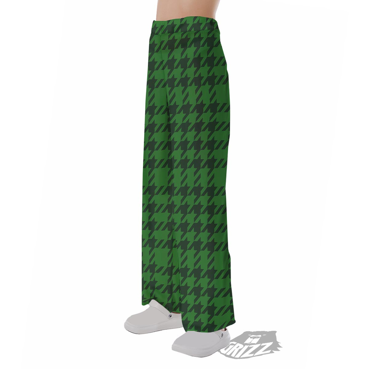 Houndstooth green Trippy Print Pattern Pajama Pants-grizzshop