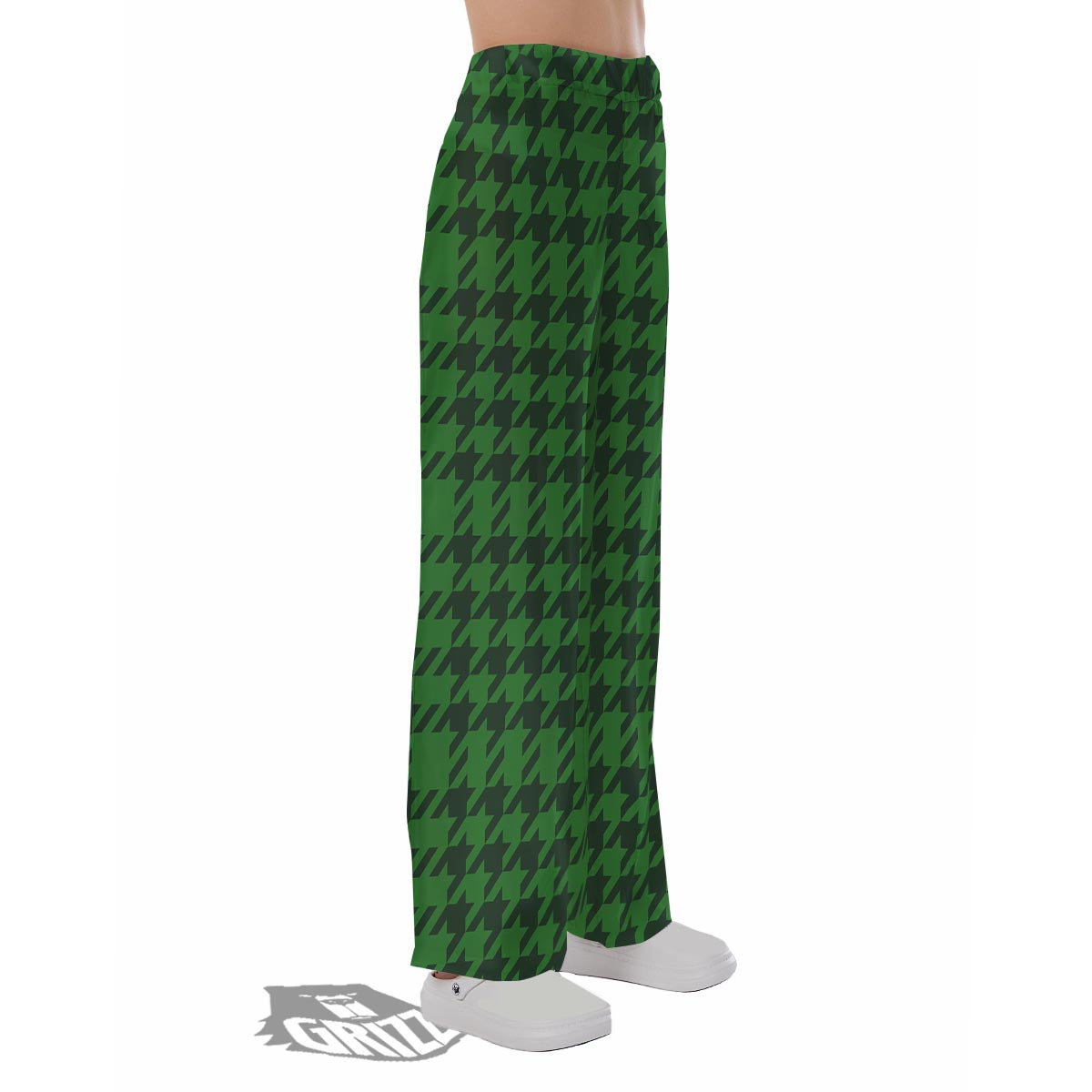 Houndstooth green Trippy Print Pattern Pajama Pants-grizzshop