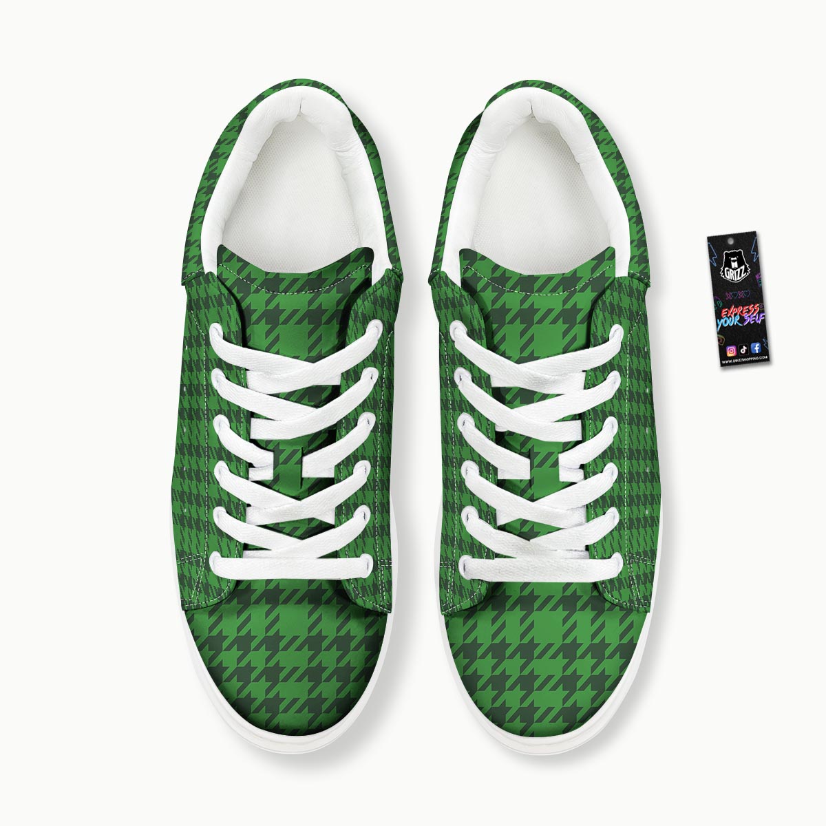 Houndstooth green Trippy Print Pattern Platform Shoes-grizzshop