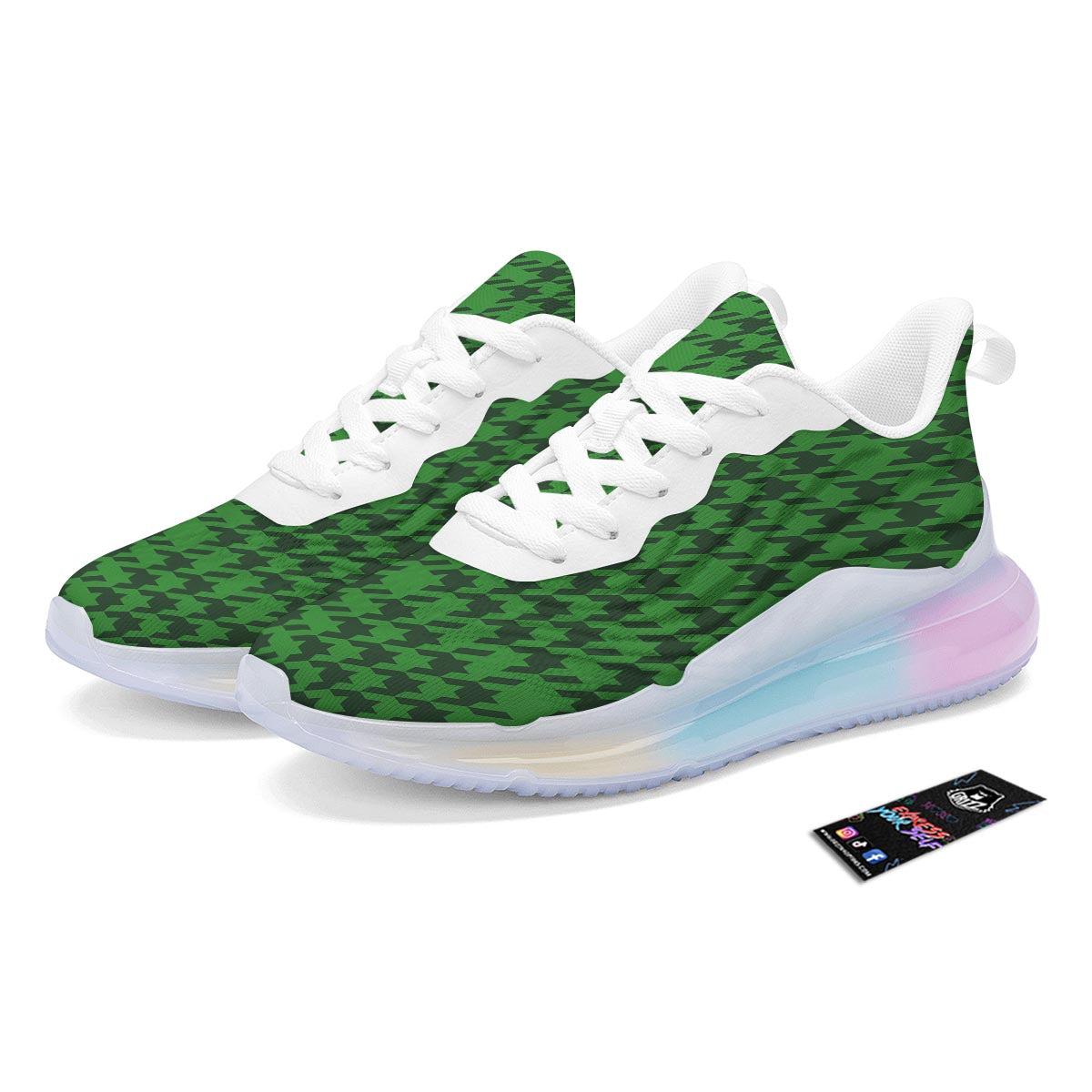 Houndstooth green Trippy Print Pattern Running Sneakers-grizzshop