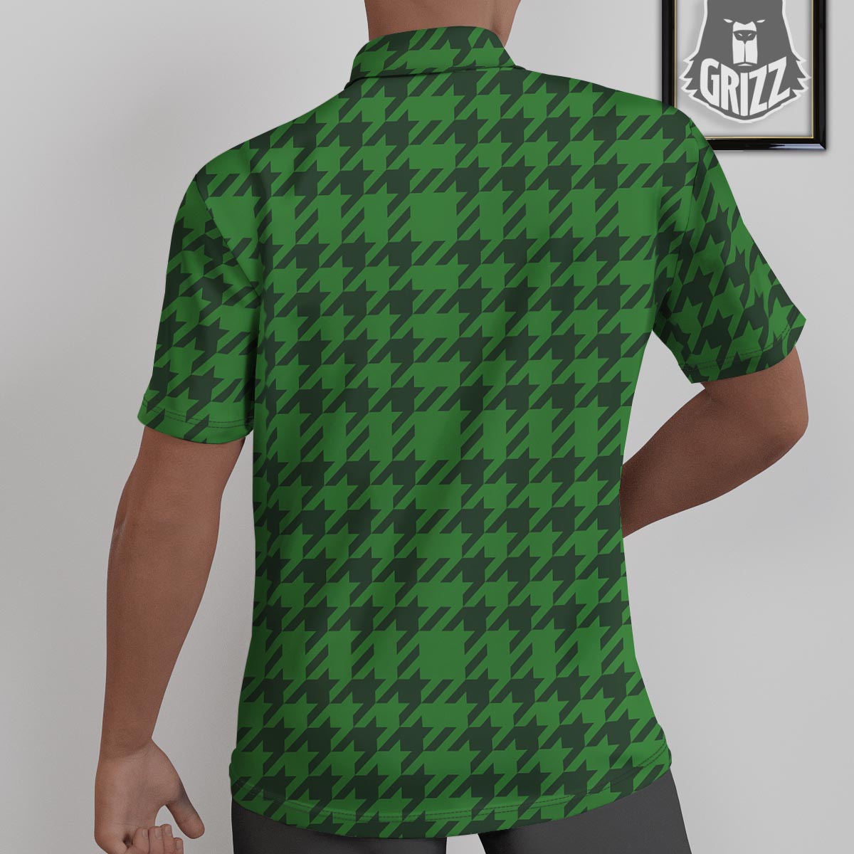 Houndstooth green Trippy Print Pattern Untucked Shirts-grizzshop