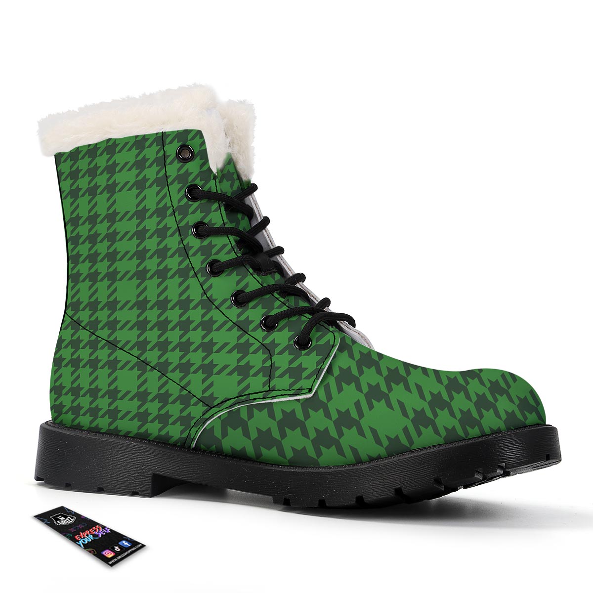 Houndstooth green Trippy Print Pattern Winter Boots-grizzshop