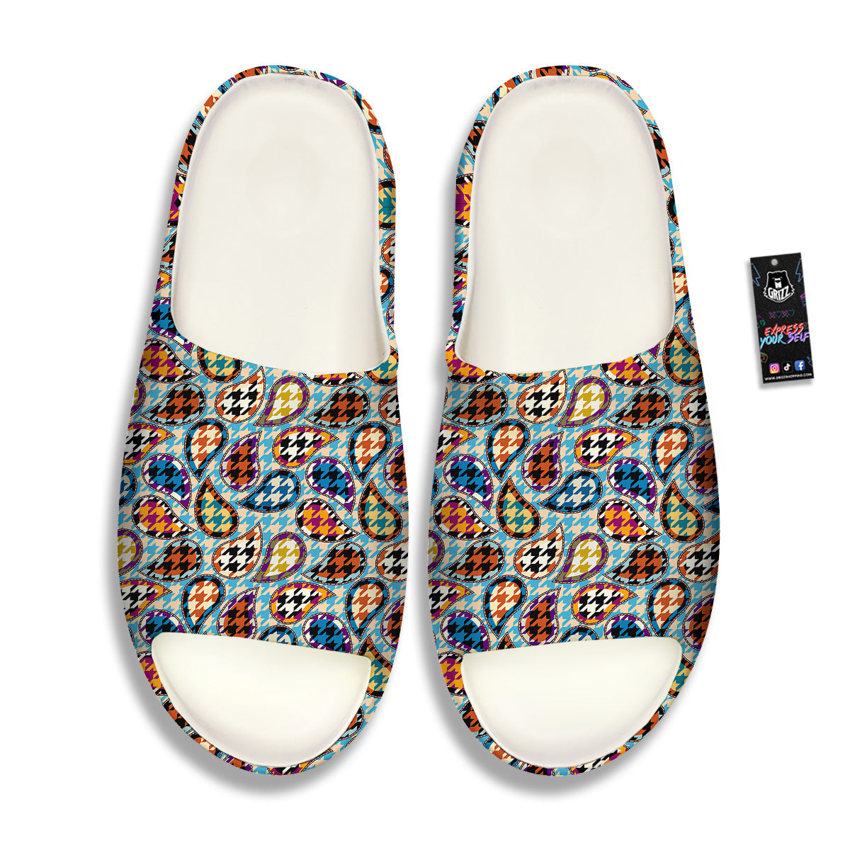 Houndstooth And Paisley Print Pattern Sandals-grizzshop